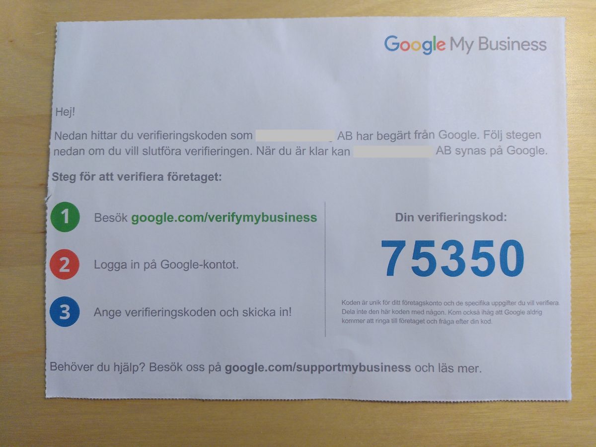 Verifieringskoden till Google Business skickas ut per post till din angivna företagsadress