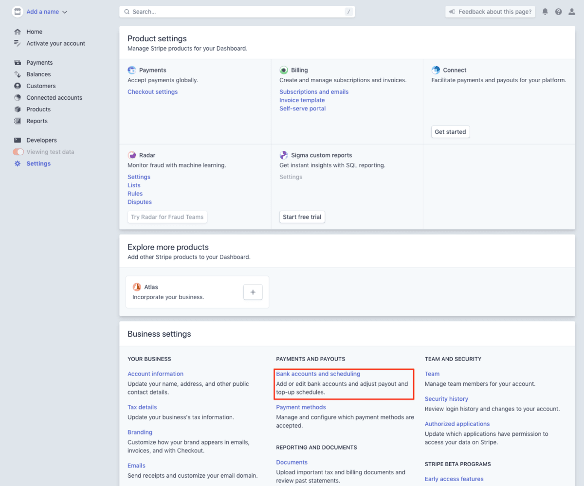 Gör bankkontoinställningar under Bank accounts and scheduling