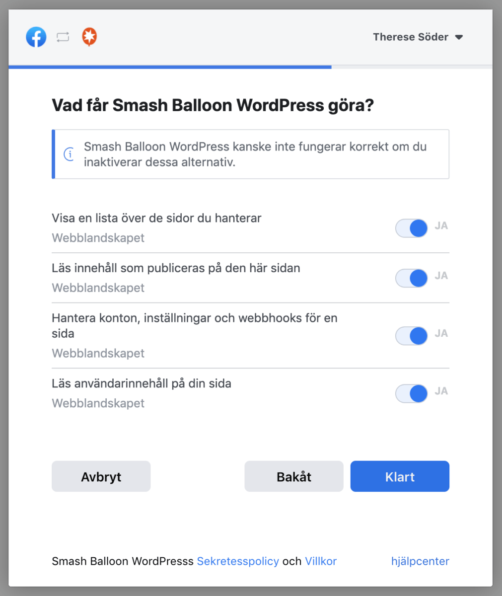 Ge Smash Balloon tillgång till de facebooksidor du hanterar